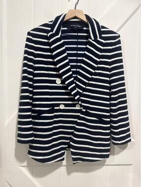 Veronica Beard Striped Double-Breasted Blazer Jacket, Size M